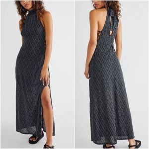 NEW Free People Blue Combo Frankie Knit Maxi Dress L